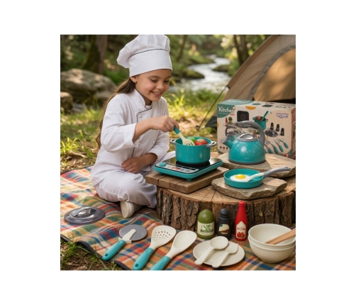WOOPIE Zestaw Małego Kucharza Indukcja Garnki Patelnia Czajnik Zielony 30el.