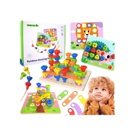 TOOKY TOY Wielofunkcyjna Tablica Zestaw Kolorowych Śrubek Nauka Kształtów
