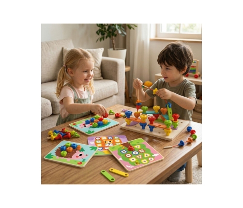 TOOKY TOY Wielofunkcyjna Tablica Zestaw Kolorowych Śrubek Nauka Kształtów