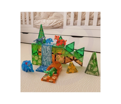 WOOPIE Klocki Magnetyczne Konstrukcyjne 3D Zestaw Edukacyjny Zwierzęta Dżungli 45el.