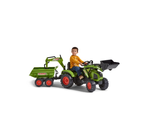 FALK Traktor CLAAS na Pedały z Przyczepą, Łyżką i Spychaczem od 3 Lat