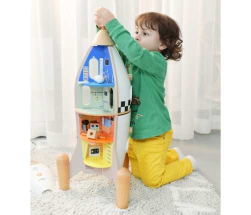 CLASSIC WORLD Drewniana Rakieta Domek dla Dzieci + Figurki Akc.