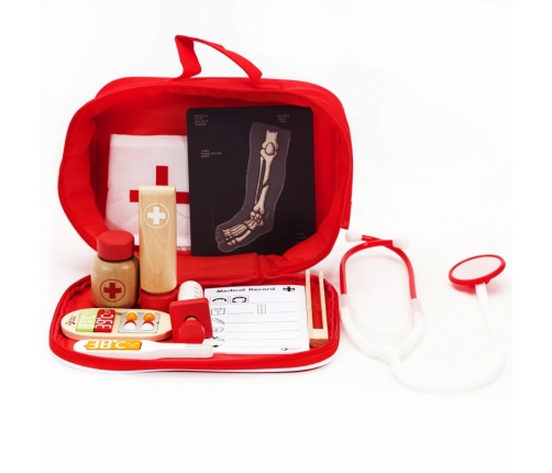 CLASSIC WORLD Drewniany Zestaw Walizka Małego Doktora Lekarza 19 el.