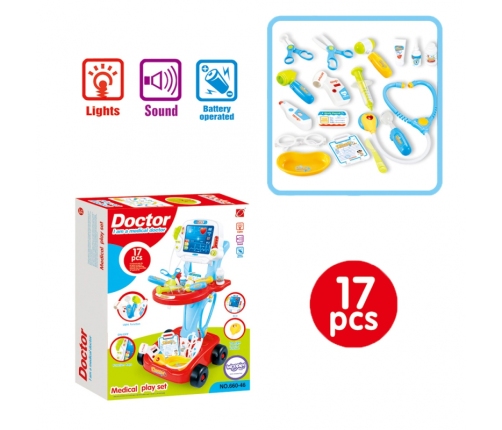 WOOPIE Wózek Małego Lekarza Niebieski Zestaw Lekarski Dla Dzieci 17 akc