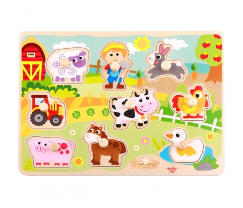 TOOKY TOY Drewniane Puzzle Montessori Farma z Pinezkami Do Dopasowania