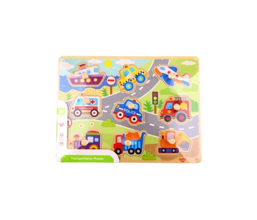 TOOKY TOY Drewniane Puzzle Montessori Transport Pojazdy z Pinezkami Do Dopasowania