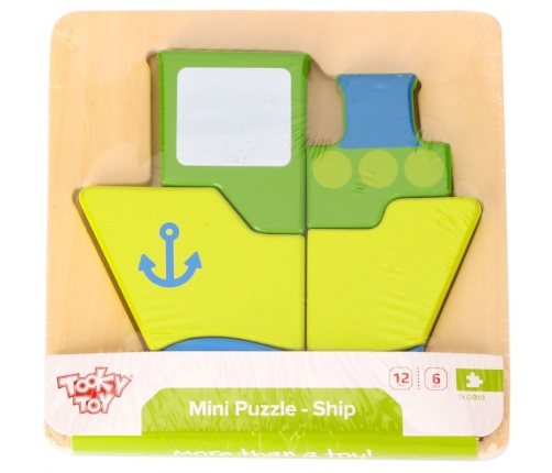 TOOKY TOY Puzzle Układanka Montessori Grube Klocki Statek 6 el.