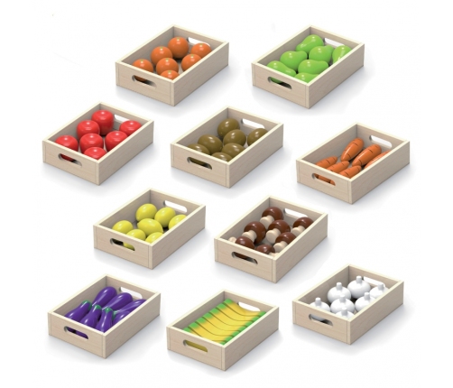 VIGA Drewniane Owoce Warzywa Zestaw 10 skrzynek