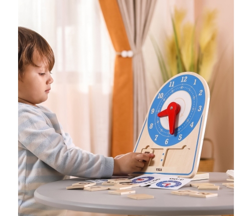 VIGA Drewniany Zegar Nauka Zegara  Czasu Montessori
