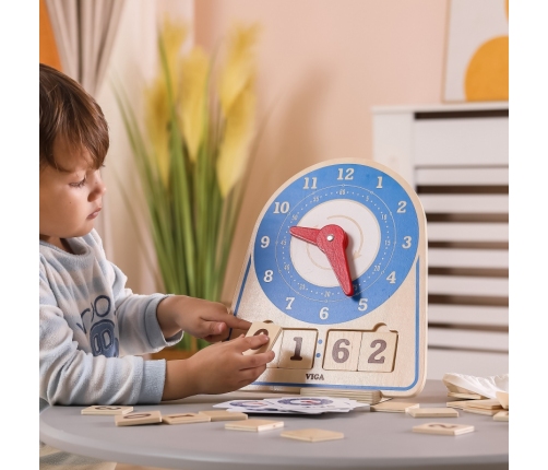 VIGA Drewniany Zegar Nauka Zegara  Czasu Montessori