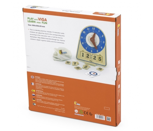 VIGA Drewniany Zegar Nauka Zegara  Czasu Montessori