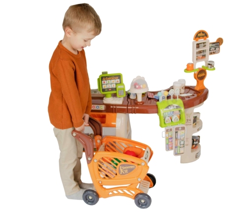 WOOPIE Sklep Supermarket Wózek Kasa Ruchome Elementy + 65 akc.