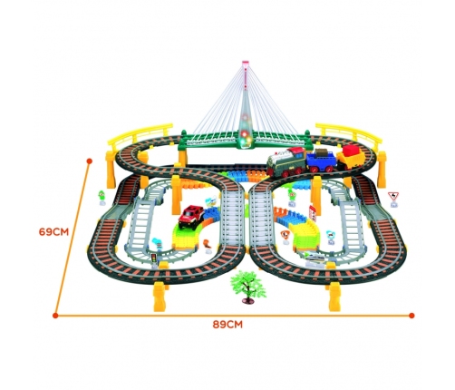 WOOPIE Kolejka Elektryczna 2w1 Tor Wyścigowy Pociąg Wiadukt Auto XXL 192 el.