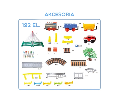 WOOPIE Kolejka Elektryczna 2w1 Tor Wyścigowy Pociąg Wiadukt Auto XXL 192 el.