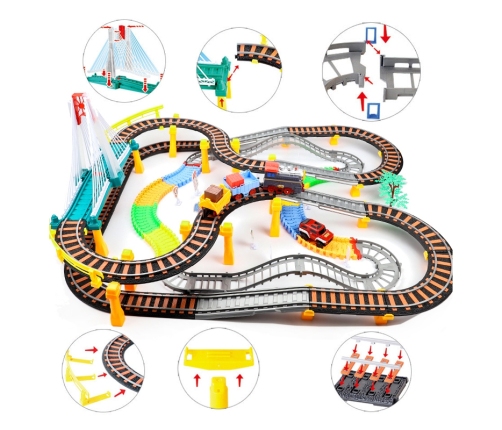 WOOPIE Kolejka Elektryczna 2w1 Tor Wyścigowy Pociąg Wiadukt Auto XXL 192 el.