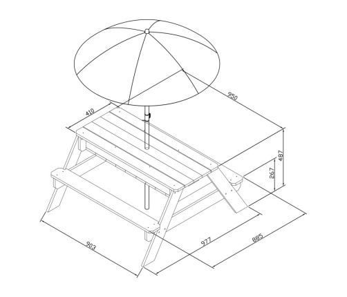 AXI Stół Piknikowy Nick z Ławką i Parasolem oraz Pojemnikami na Wodę/Piasek