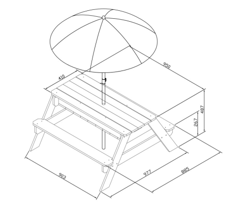AXI Stół Piknikowy Nick z Ławką i Parasolem oraz Pojemnikami na Wodę/Piasek