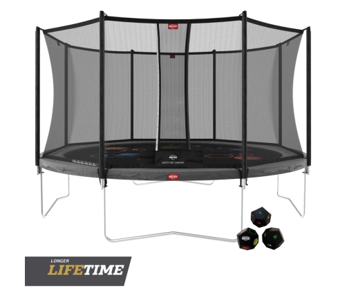 BERG Trampolina Favorit Gray 430 cm + Siatka Bezpieczeństwa Comfort + Gra Zręcznościowo Logiczna LEVELS