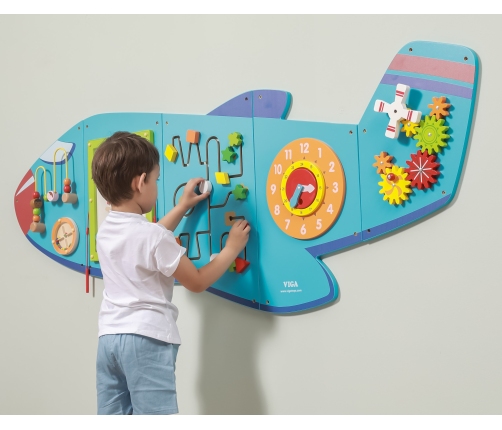 VIGA Drewniana Tablica Sensoryczna Manipulacyjna Samolot Certyfikat FSC Montessori