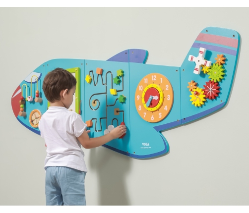 VIGA Drewniana Tablica Sensoryczna Manipulacyjna Samolot Certyfikat FSC Montessori