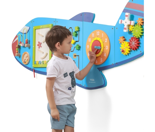 VIGA Drewniana Tablica Sensoryczna Manipulacyjna Samolot Certyfikat FSC Montessori