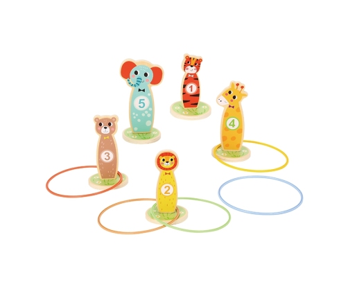 TOOKY TOY Drewniana Gra Zręcznościowa Rzut do Celu Zwierzątka 15 el.