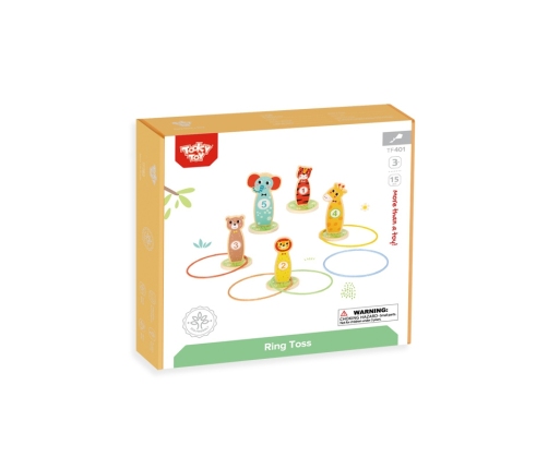 TOOKY TOY Drewniana Gra Zręcznościowa Rzut do Celu Zwierzątka 15 el.