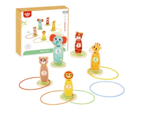 TOOKY TOY Drewniana Gra Zręcznościowa Rzut do Celu Zwierzątka 15 el.
