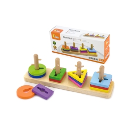 VIGA Drewniane klocki z sorterem kształtów Montessori