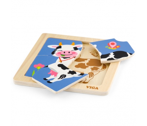 VIGA Poręczne Drewniane Puzzle Krówka