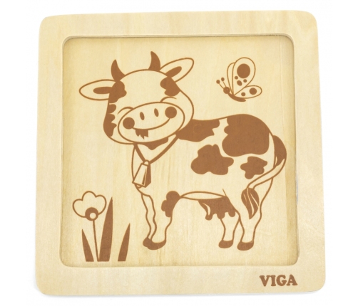 VIGA Poręczne Drewniane Puzzle Krówka