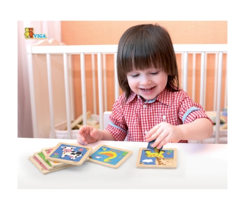 VIGA Poręczne Drewniane Puzzle Krówka