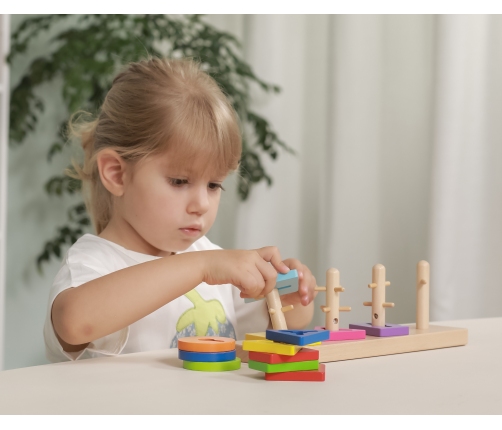 VIGA Drewniane klocki z sorterem kształtów Montessori