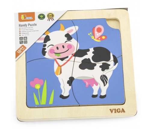 VIGA Poręczne Drewniane Puzzle Krówka