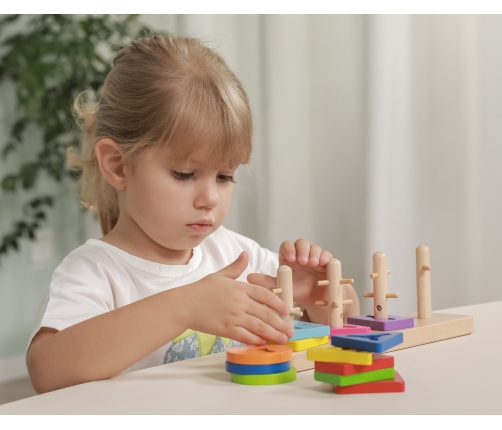 VIGA Drewniane klocki z sorterem kształtów Montessori