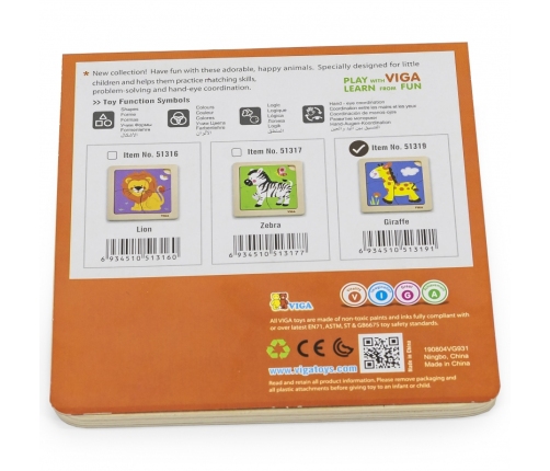 VIGA Poręczne Drewniane Puzzle Żyrafa