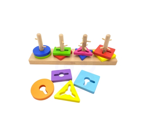VIGA Drewniane klocki z sorterem kształtów Montessori