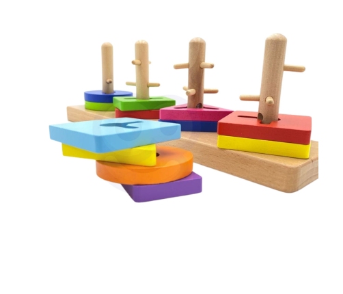 VIGA Drewniane klocki z sorterem kształtów Montessori