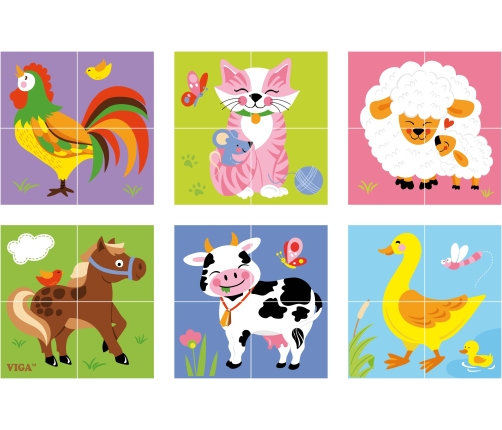 VIGA Drewniana Układanka Puzzle Farma 4 klocki