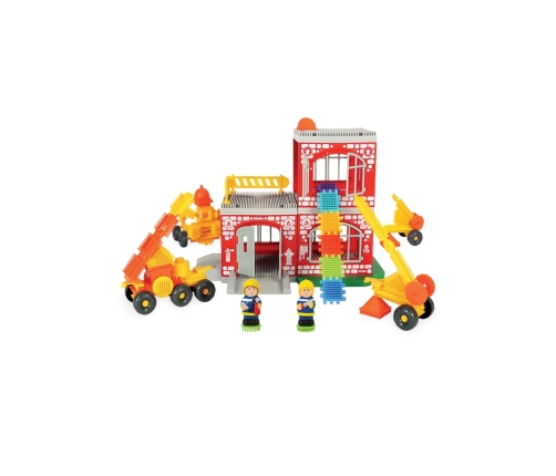 MOCHTOYS Klocki Jeżyki Pin Bricks STRAŻ POŻARNA w Kartonie 100 el. + 2 Figurki