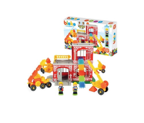 MOCHTOYS Klocki Jeżyki Pin Bricks STRAŻ POŻARNA w Kartonie 100 el. + 2 Figurki