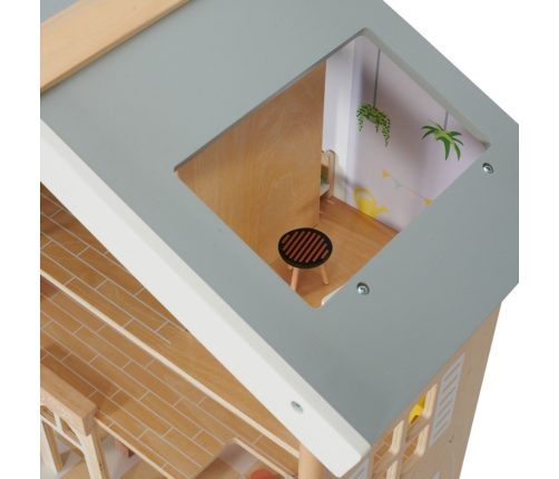 Classic World Duży Drewniany Domek dla Lalek 2 Figurki NATURALNE DREWNO 28 el.