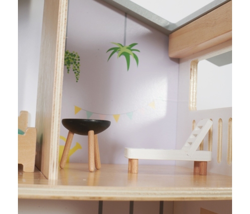 Classic World Duży Drewniany Domek dla Lalek 2 Figurki NATURALNE DREWNO 28 el.