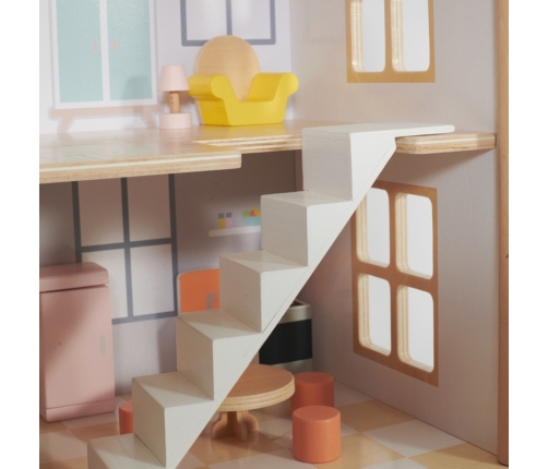 Classic World Duży Drewniany Domek dla Lalek 2 Figurki NATURALNE DREWNO 28 el.