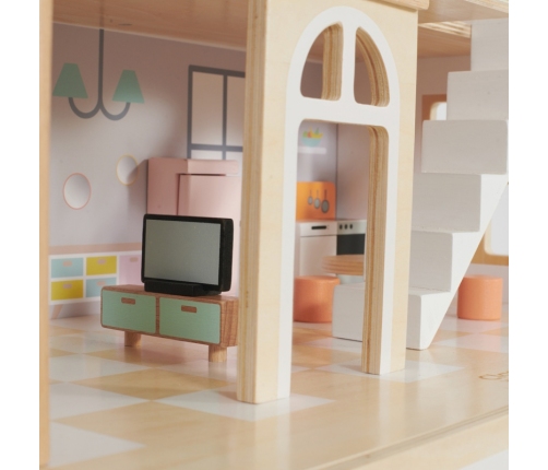 Classic World Duży Drewniany Domek dla Lalek 2 Figurki NATURALNE DREWNO 28 el.