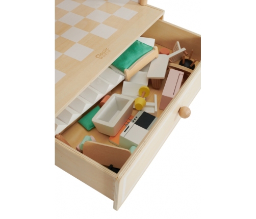 Classic World Duży Drewniany Domek dla Lalek 2 Figurki NATURALNE DREWNO 28 el.