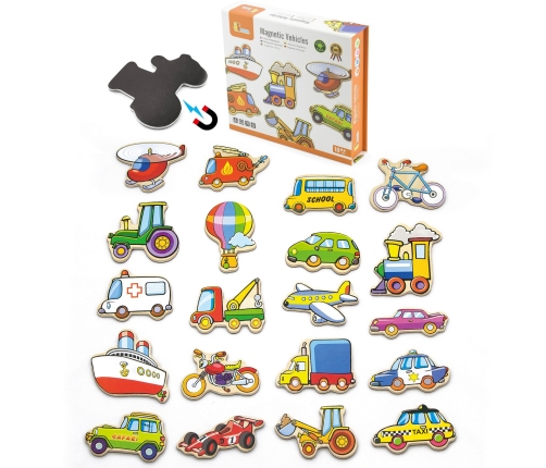 VIGA Drewniane magnesy pojazdy zestaw