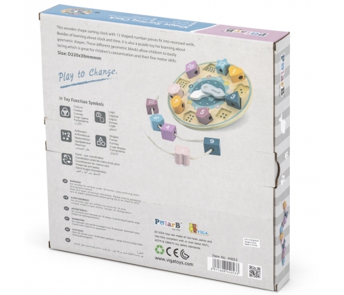 VIGA PolarB Sorter Kształtów Zegar nawlekanka Montessori