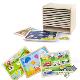 Viga Zestaw Puzzle drewniane 12 układanek po 24 el. na stojaku Viga Zestaw Puzzle drewniane 12 układanek po 24 el. na stojaku