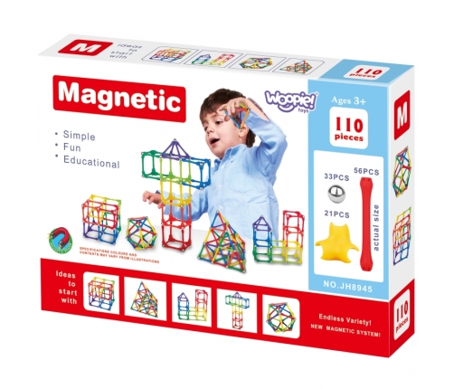 WOOPIE Klocki Magnetyczne Konstrukcyjne Układanka Kreatywna 110 el.